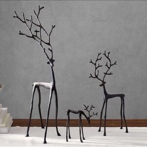 Pottery Barn Bronze Sculpted Reindeer Deer Set of 3 Holiday Christmas NEW